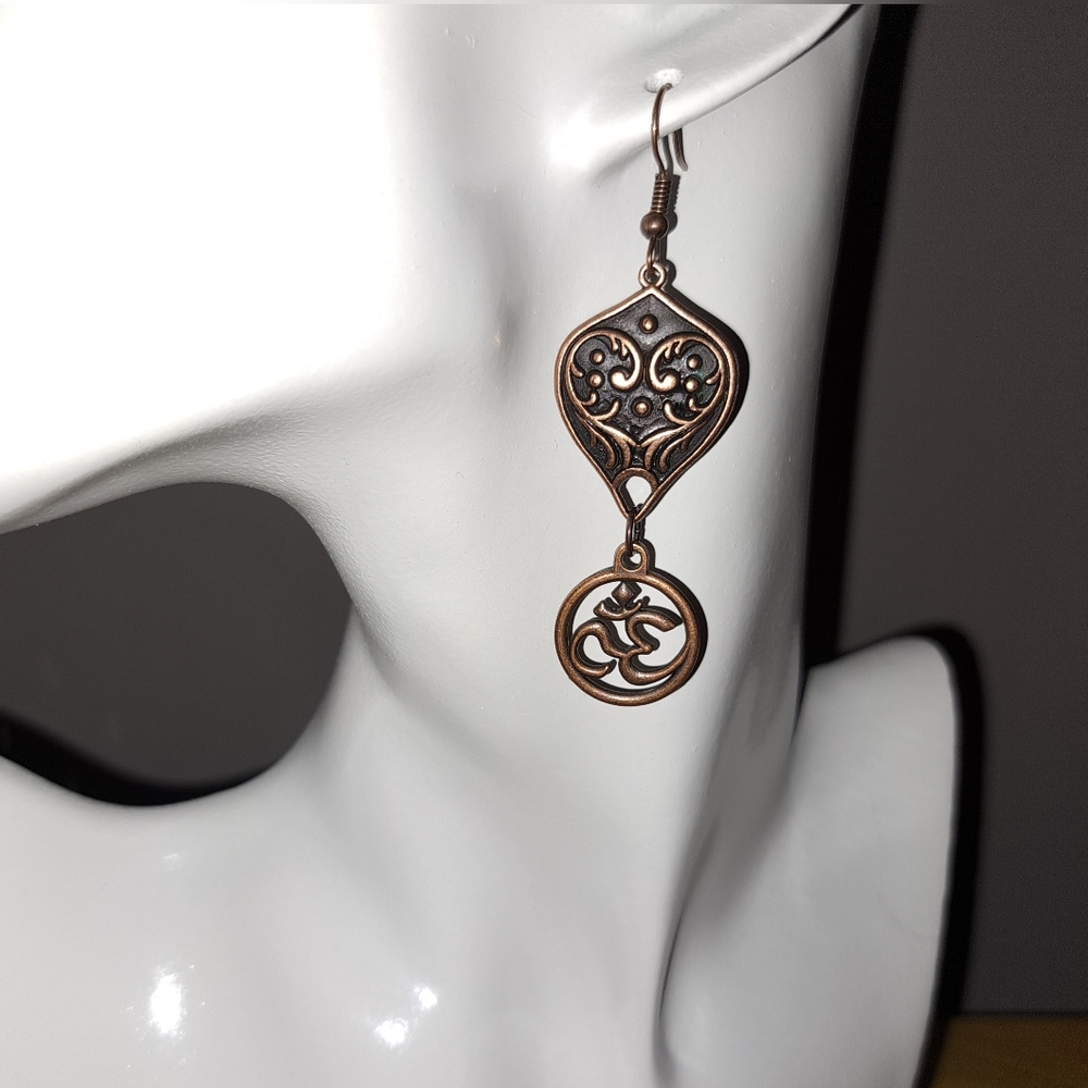 OHM Symbol Charm Copper Dangle Earrings